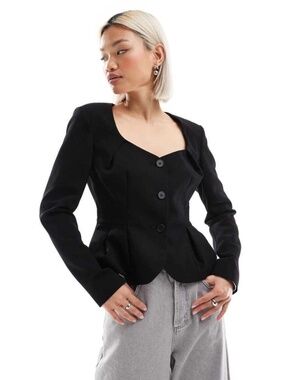 ASOS Design Black Tailored Peplum Button Blazer XS